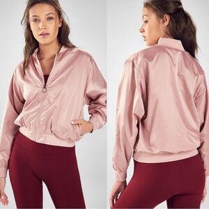 Fabletics pink satin breathable Eva reversible bomber active jacket size small